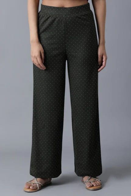 Black Solid Straight Fit Palazzo With Elasticated Waistband