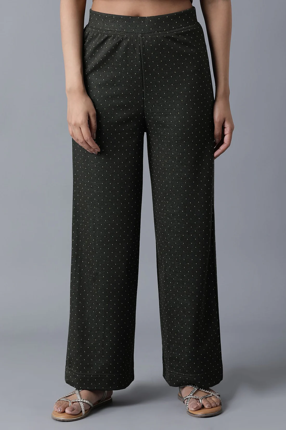 Black Solid Straight Fit Palazzo With Elasticated Waistband