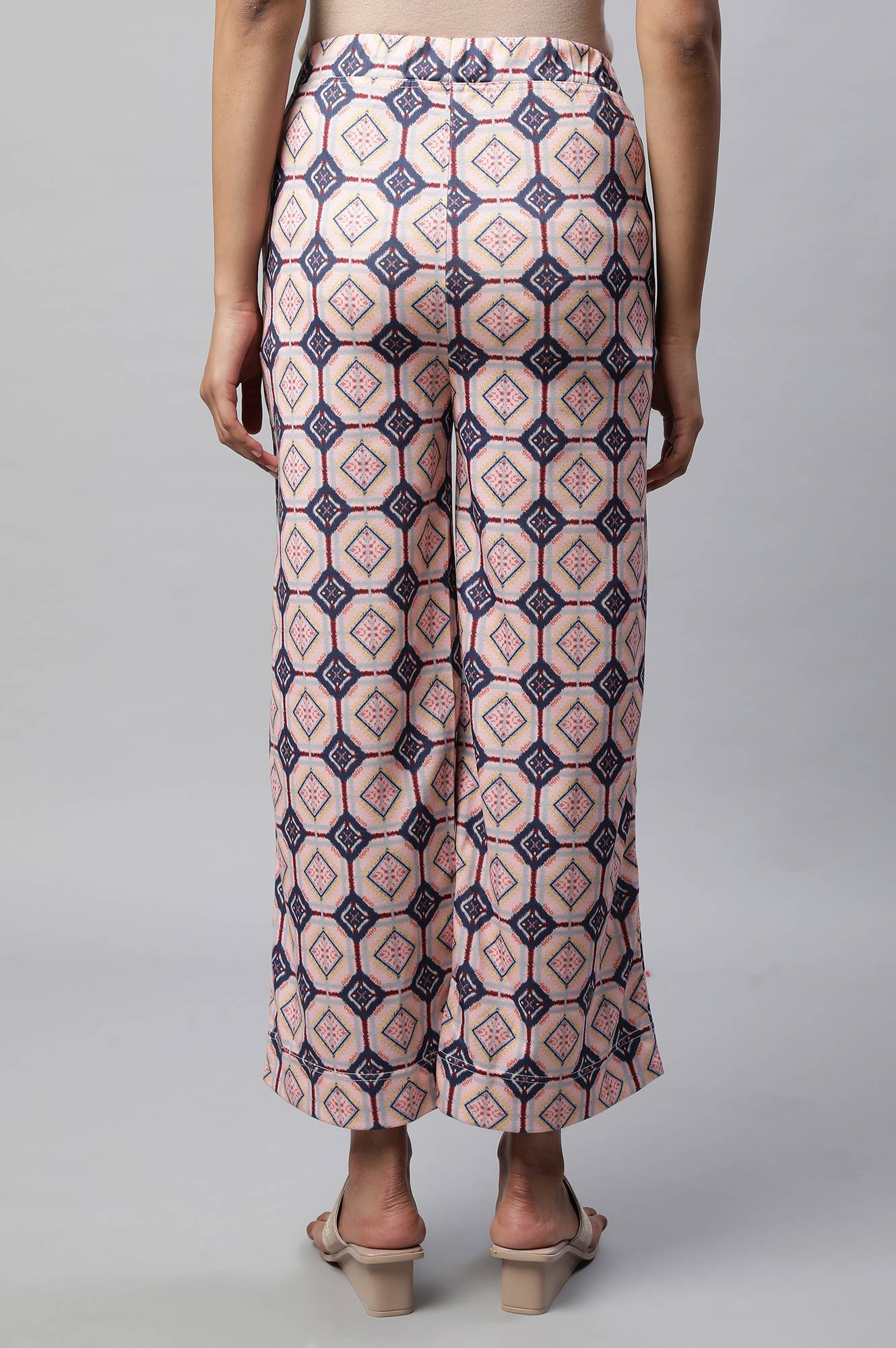 Pink Geometric Printed Straight Fit Palazzo With Elasticated Waist - Image 3