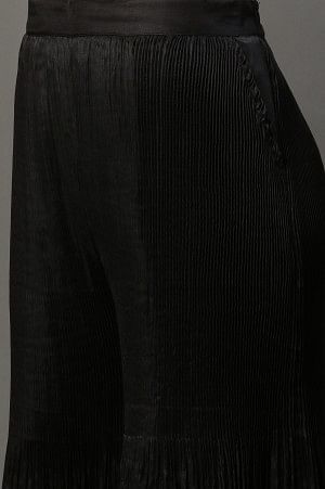 Solid Flared Woven Sharara With Pleats - Image 7