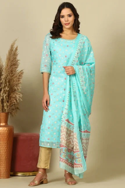 Women's Sky Blue Abstract Printed Kota Dupatta