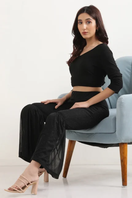 Black Lace Insert Pintuck Trousers