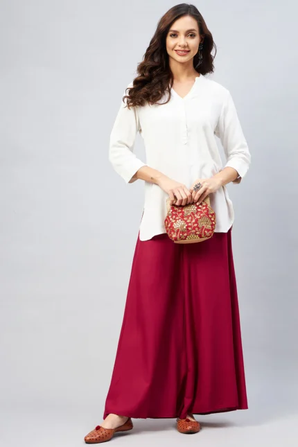 Viscose Rayon Solid Maroon Handloom Palazzo