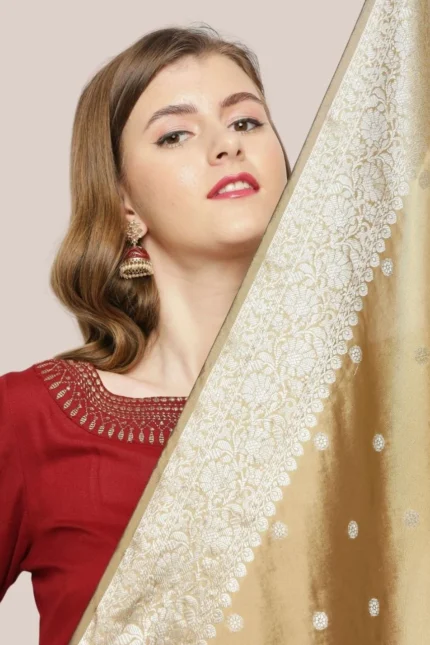 Banarasi Silk Dupatta with Silver Border