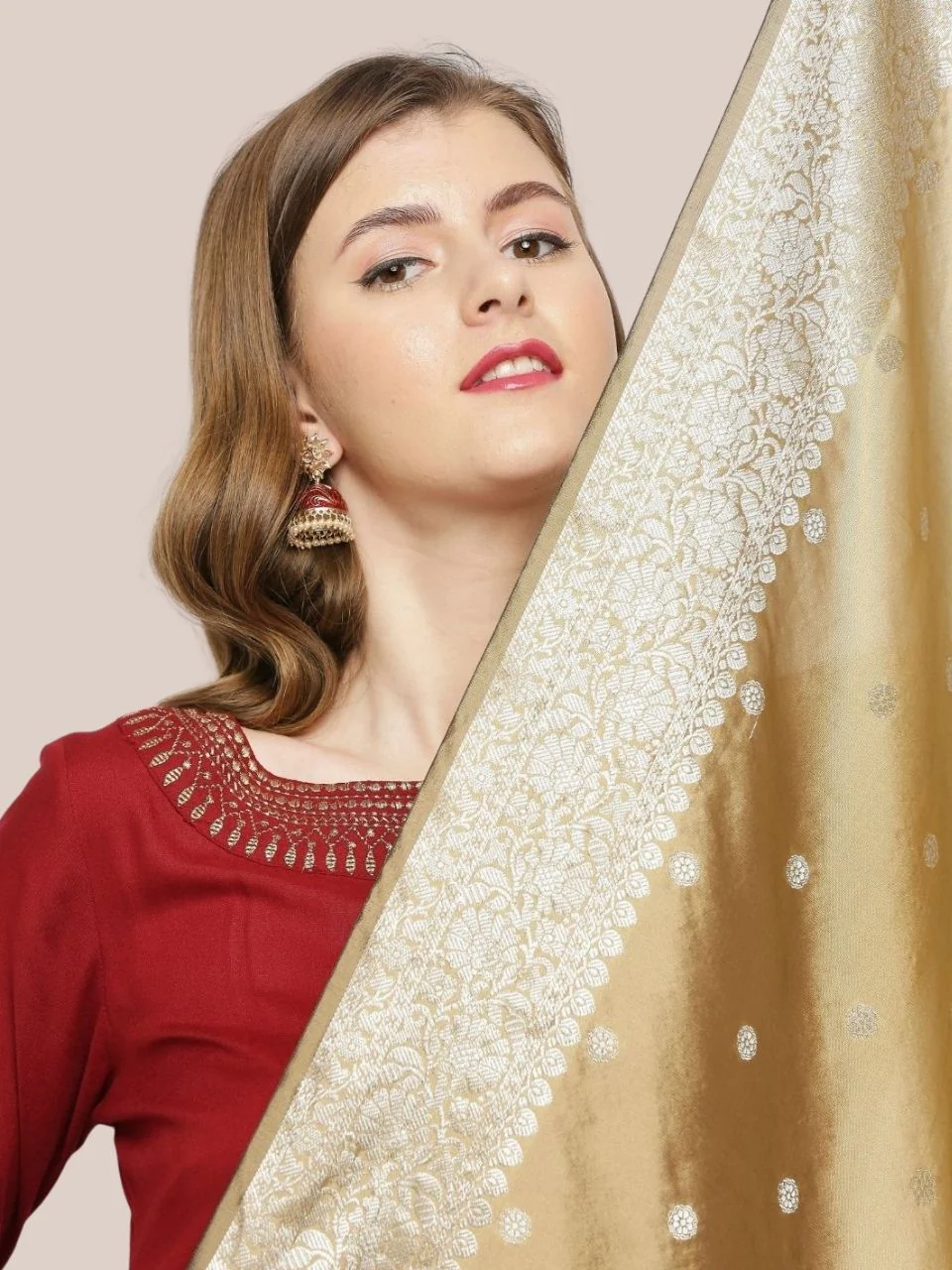 Banarasi Silk Dupatta with Silver Border - Image 3