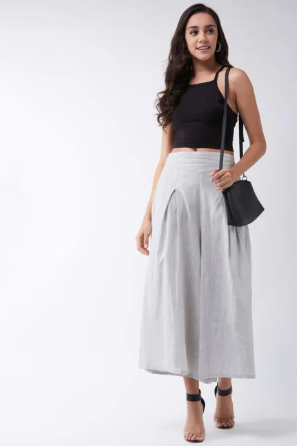 Grey Smart Casual Handloom Palazzo