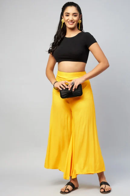 Viscose Rayon Solid Yellow Handloom Palazzo