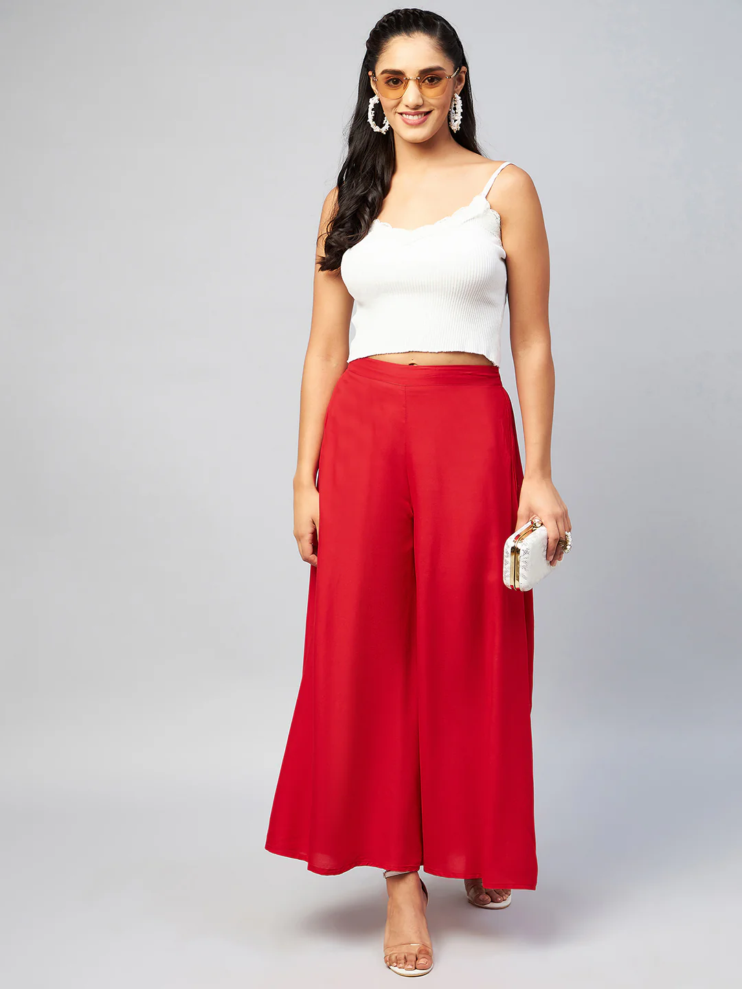 Viscose Rayon Solid Red Handloom Palazzo