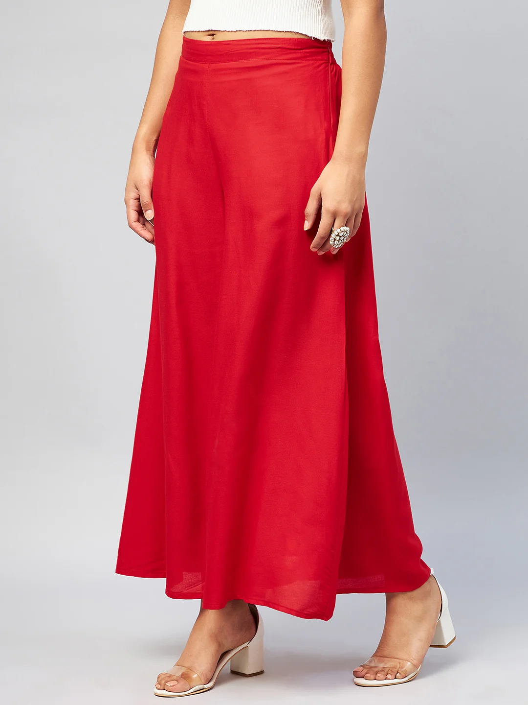 Viscose Rayon Solid Red Handloom Palazzo - Image 4