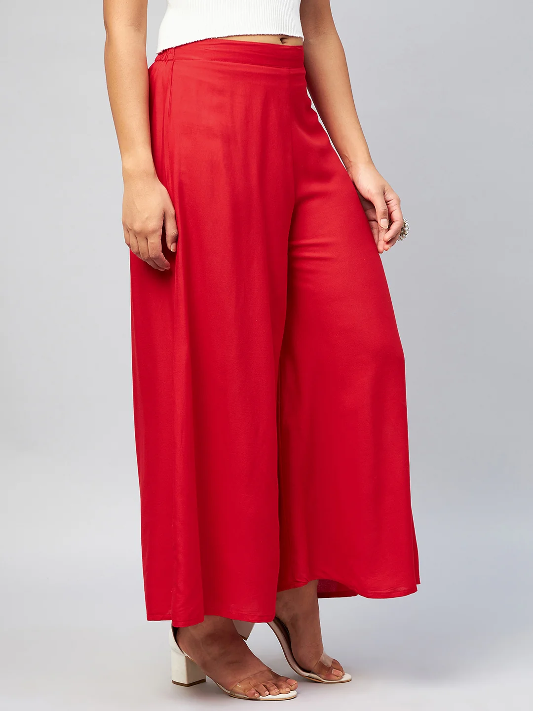 Viscose Rayon Solid Red Handloom Palazzo - Image 5