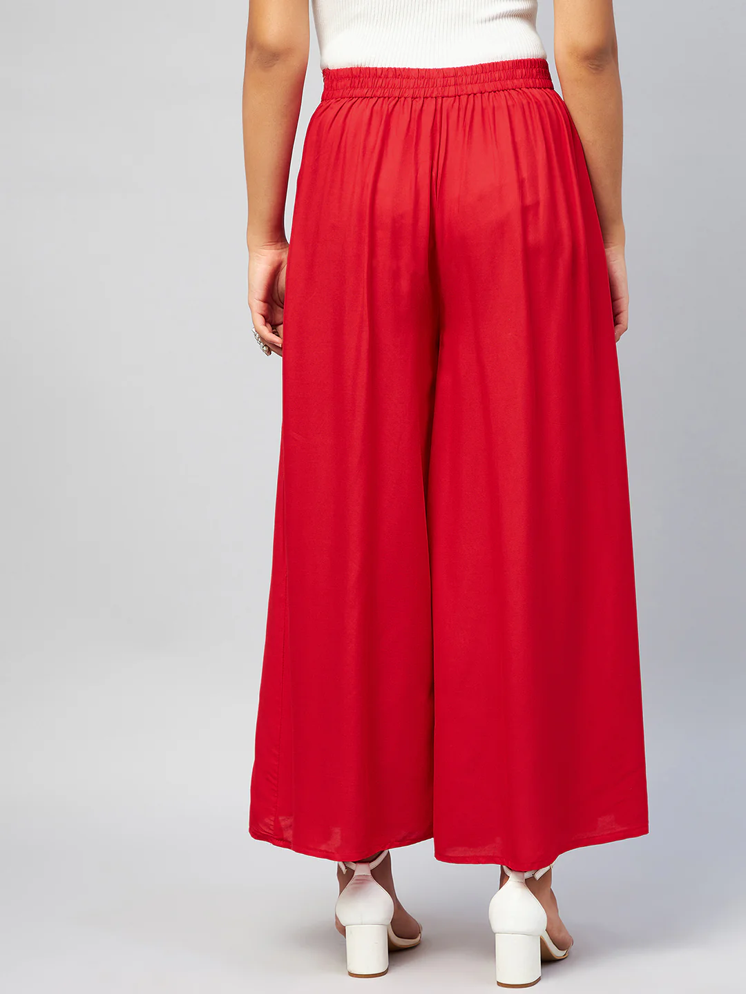 Viscose Rayon Solid Red Handloom Palazzo - Image 6