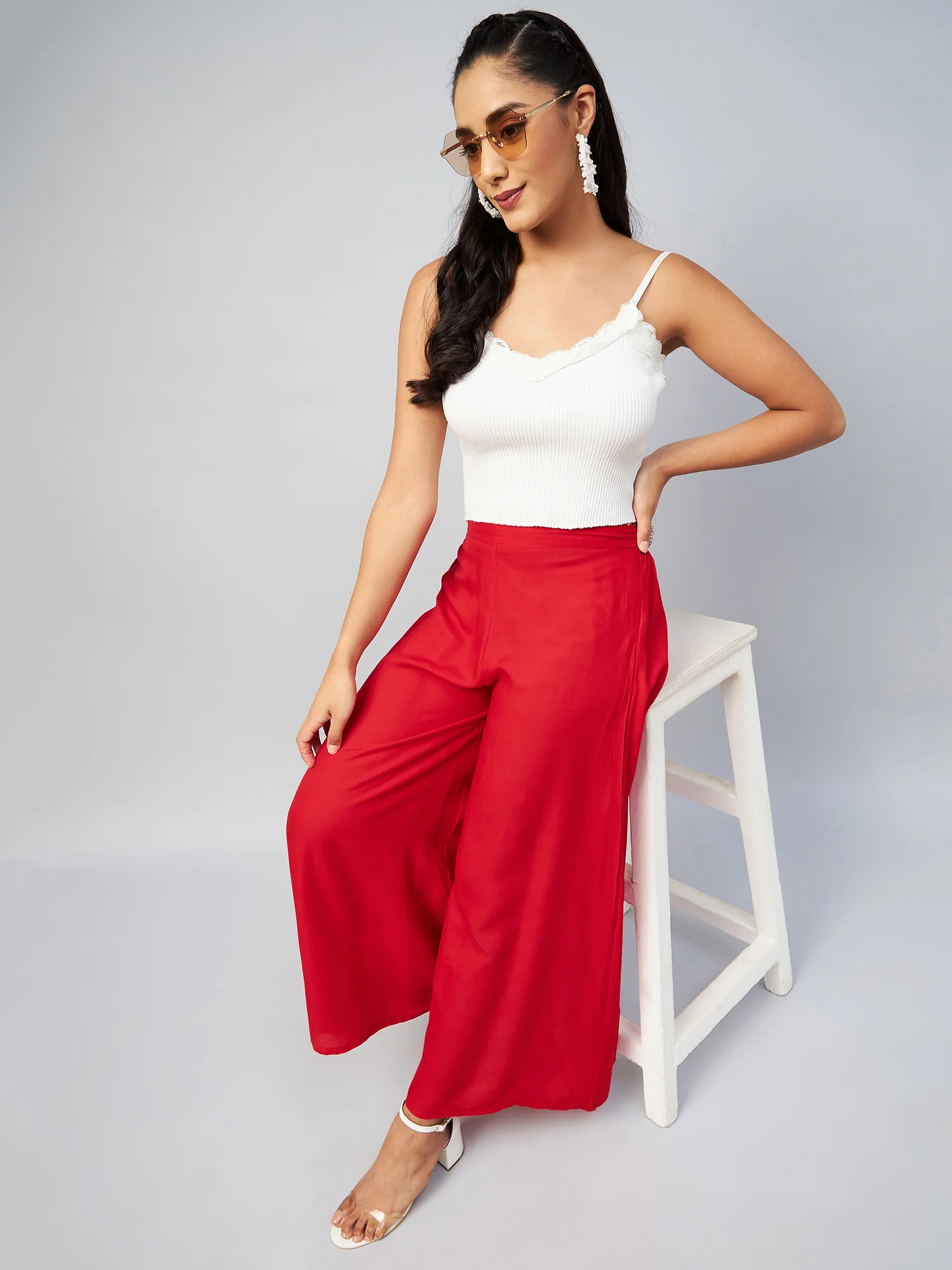 Viscose Rayon Solid Red Handloom Palazzo - Image 8