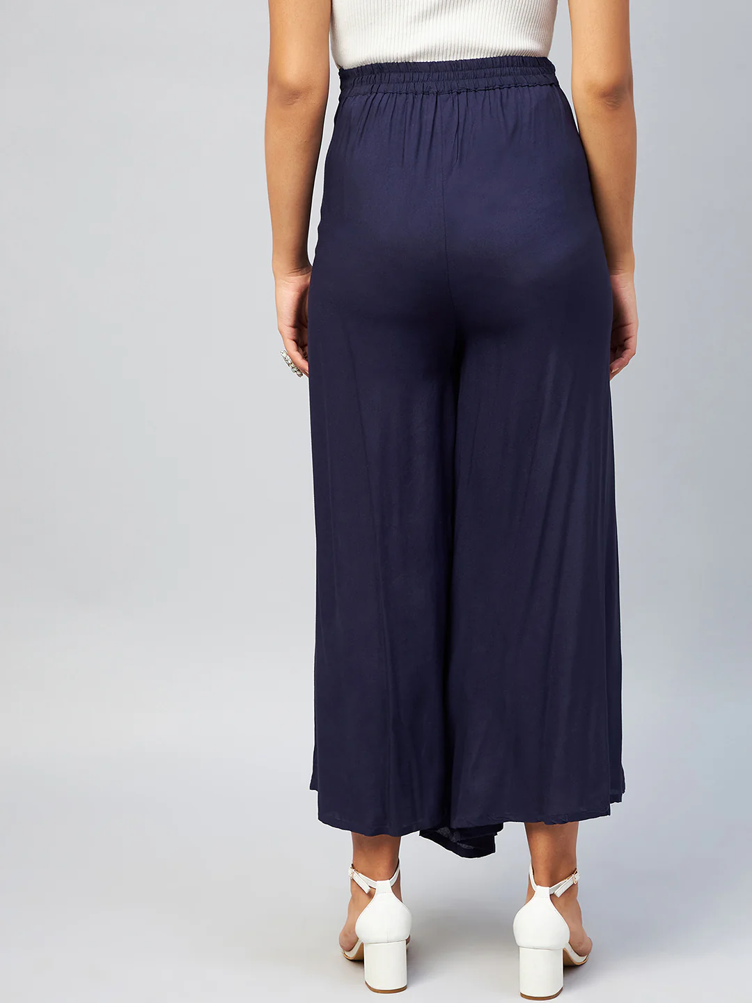 Viscose Rayon Solid Navy Blue Handloom Palazzo - Image 6