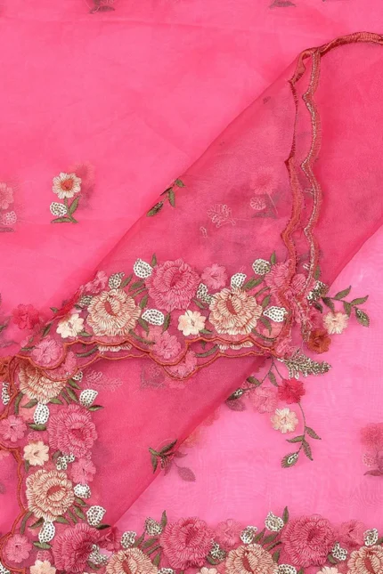 Organza Dupatta with Multicolor Floral Embroidery