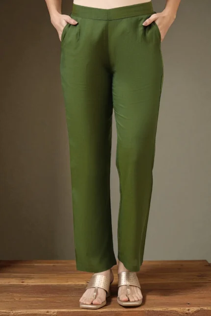 Green Solid Modal Rayon Ankle Length Palazzos