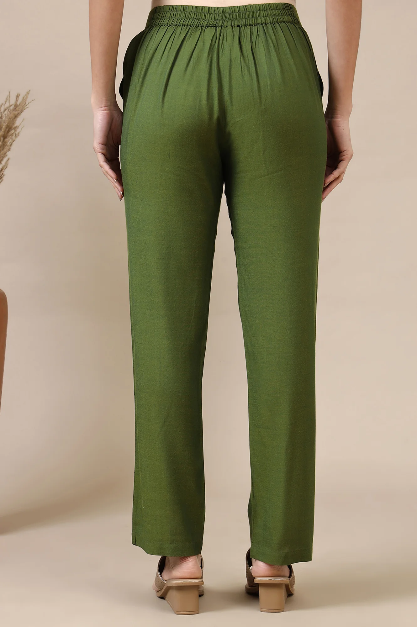 Green Solid Modal Rayon Ankle Length Palazzos - Image 4