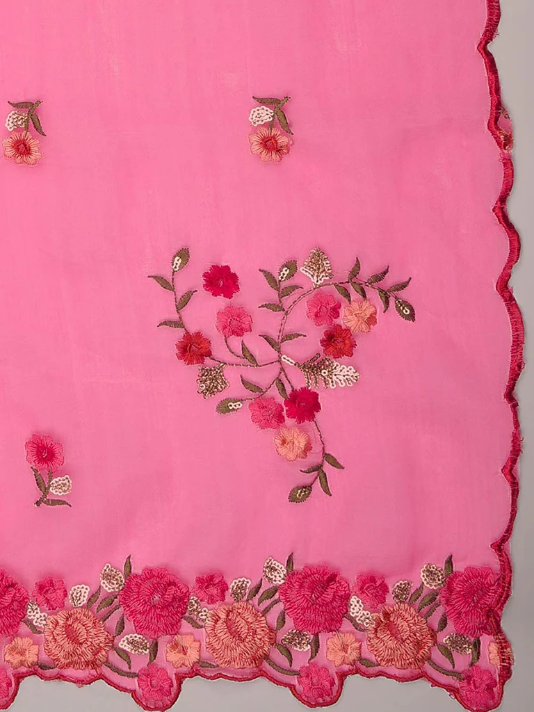 Organza Dupatta with Multicolor Floral Embroidery - Image 5