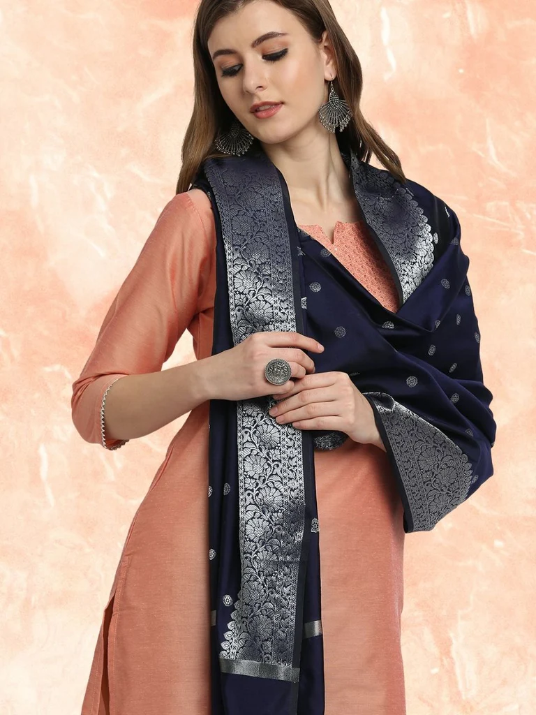 Banarasi Silk Dupatta with Silver Border