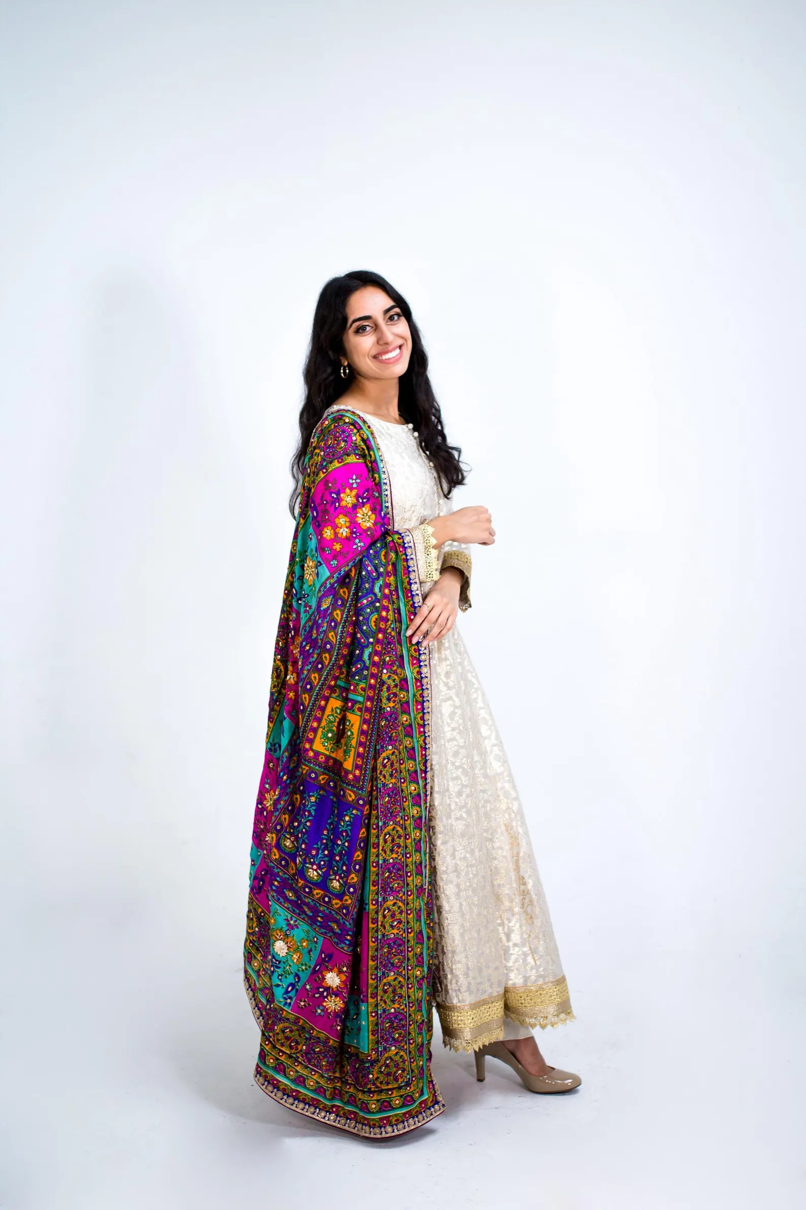 Multicolor Silk Dupatta with Glass Shine | Designer Print silk Indian Dupattas, Phulkari Dupatta, RAJSTHANI Mirror work Dupatta, Chunni