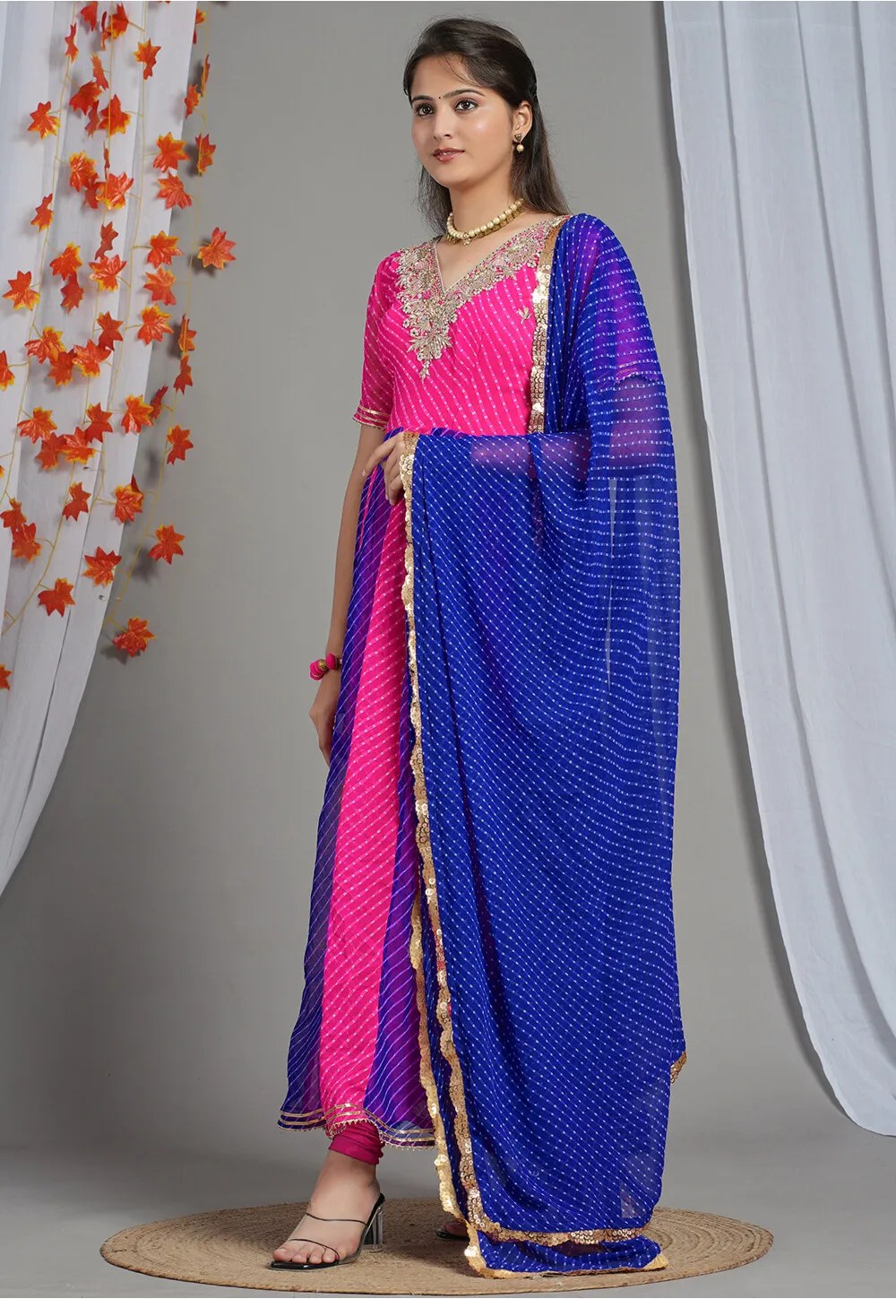 Leheriya Printed Georgette Dupatta in Royal Blue