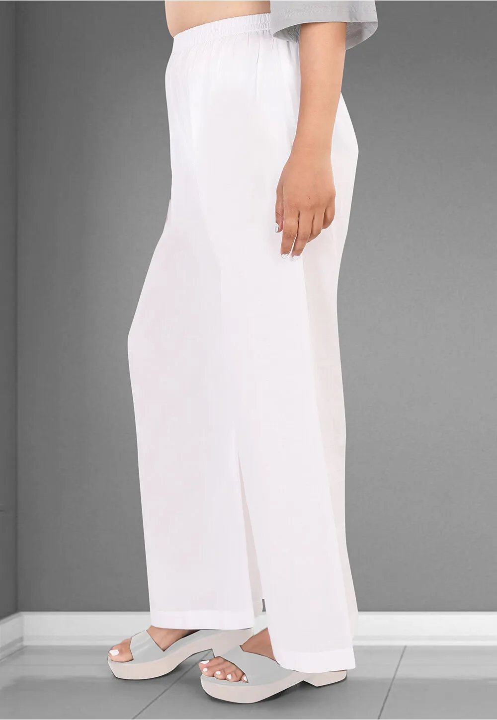 Solid color Mulmul Cotton Palazzo in off White - Image 3