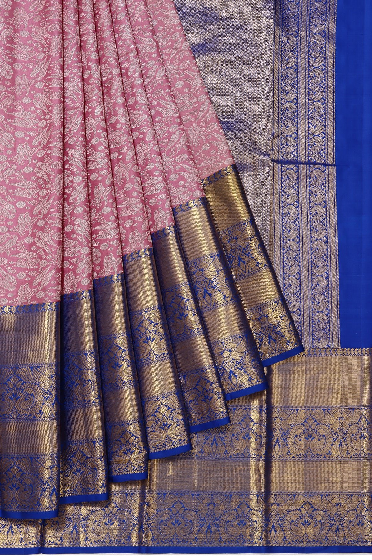 Purple Kanchipuram Silk Saree with Kili, Yanai, and Mayil Motifs
