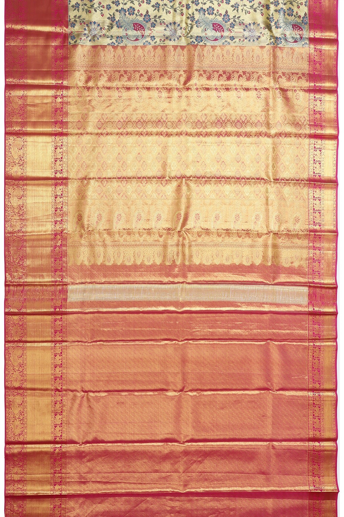 Gold Kanchipuram Silk Saree with Mayil Motifs and Pink Pallu - Image 5