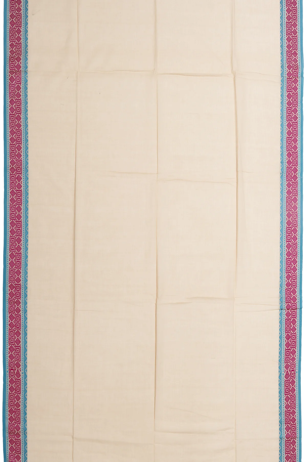Plain Beige Bengal Cotton Saree with Sea Blue Border - Image 6