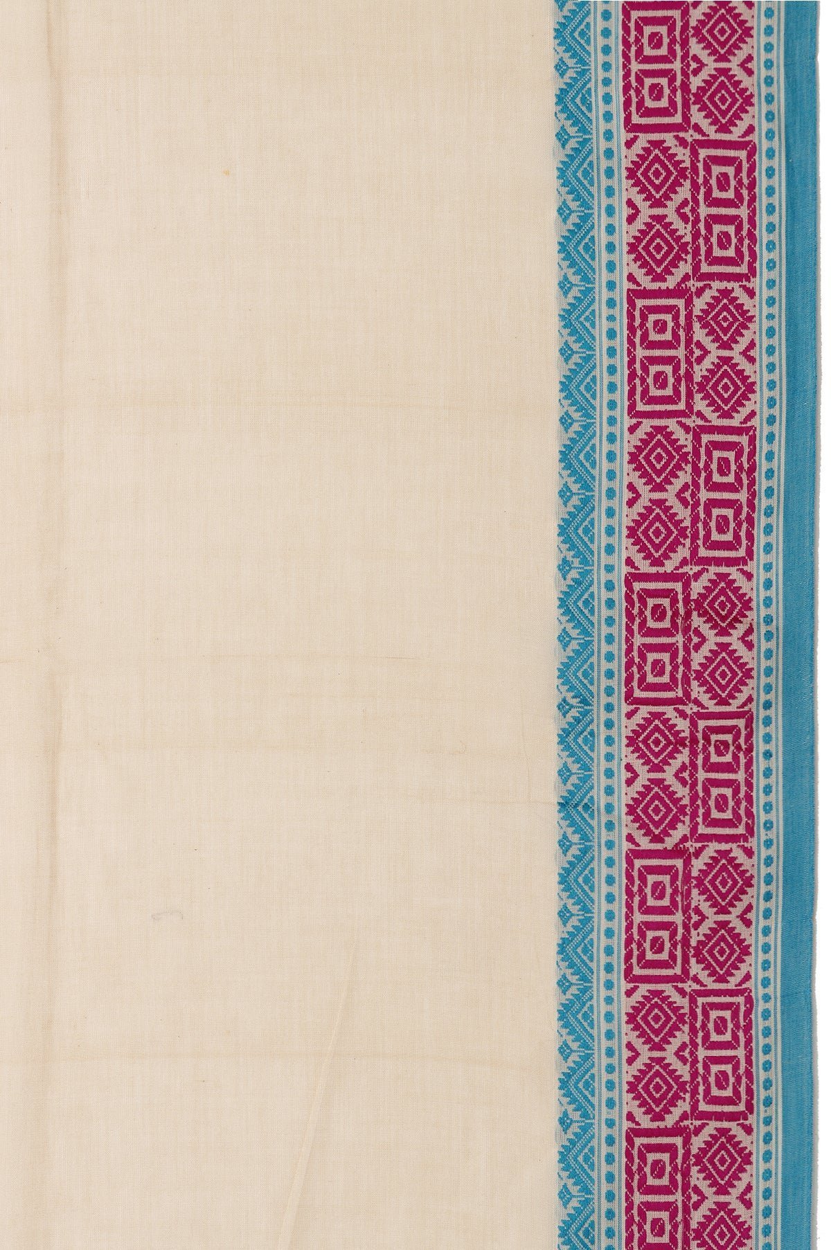 Plain Beige Bengal Cotton Saree with Sea Blue Border - Image 4