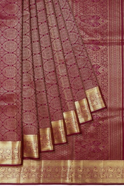 Dark Purple Kanchipuram Silk Saree with Floral Jaal Design