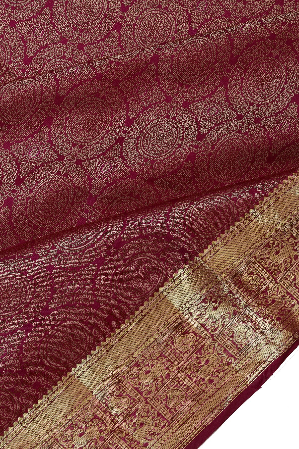 Dark Purple Kanchipuram Silk Saree with Floral Jaal Design - Image 3
