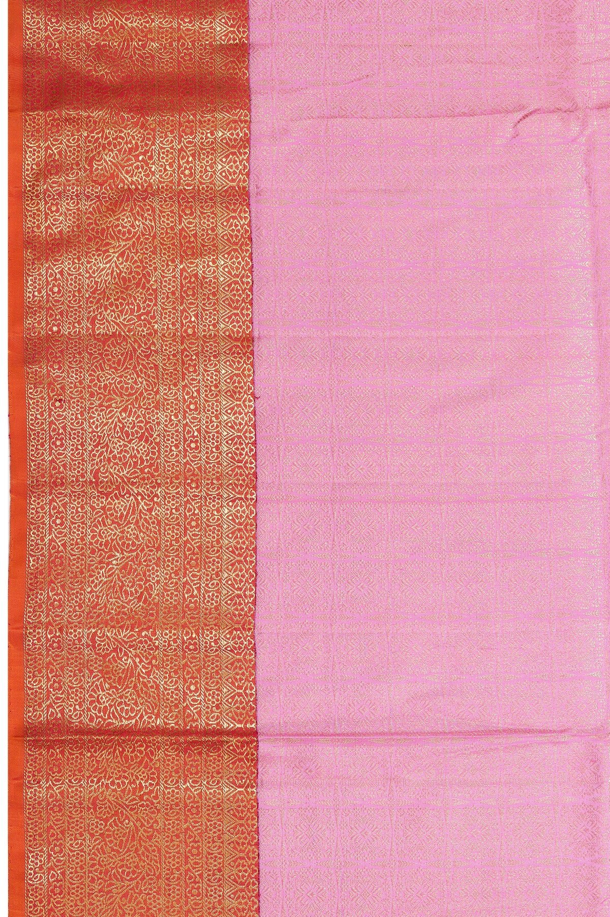 Pink Kanchipuram Silk Saree with Bright Orange Border - Image 4