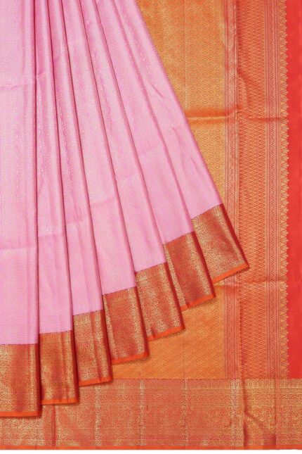 Pink Kanchipuram Silk Saree with Bright Orange Border