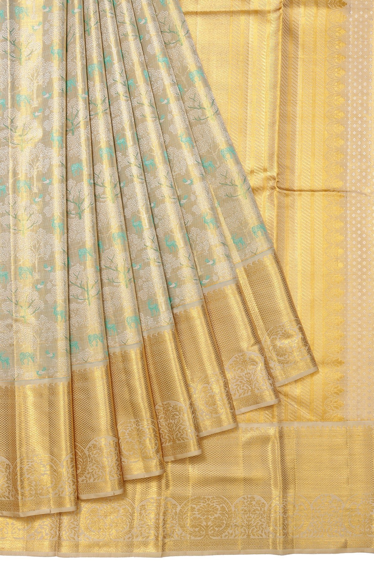 Sandal Kanchipuram Tissue Silk Saree