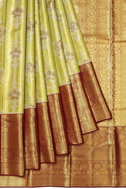 Parrot Green Kanchipuram Tissue Silk Saree
