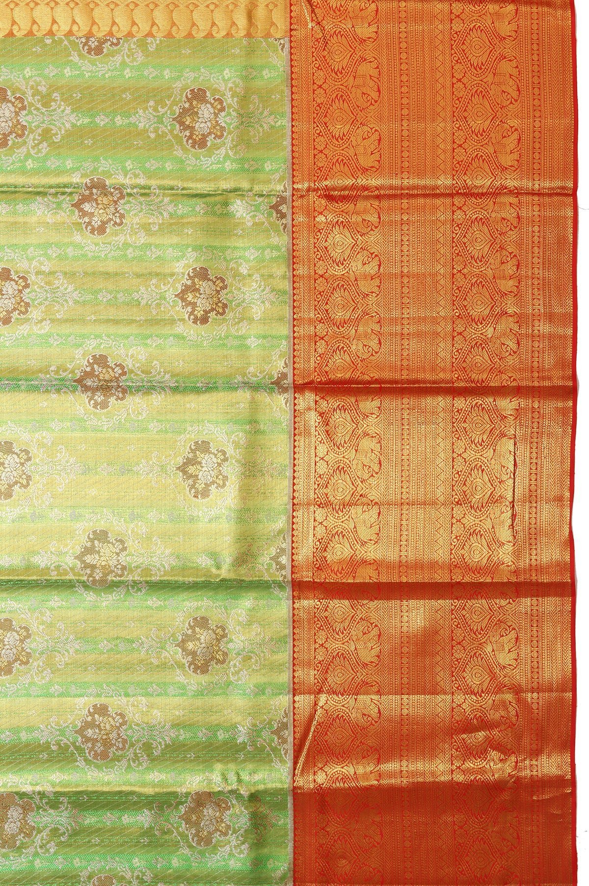 Parrot Green Kanchipuram Tissue Silk Saree - Image 3
