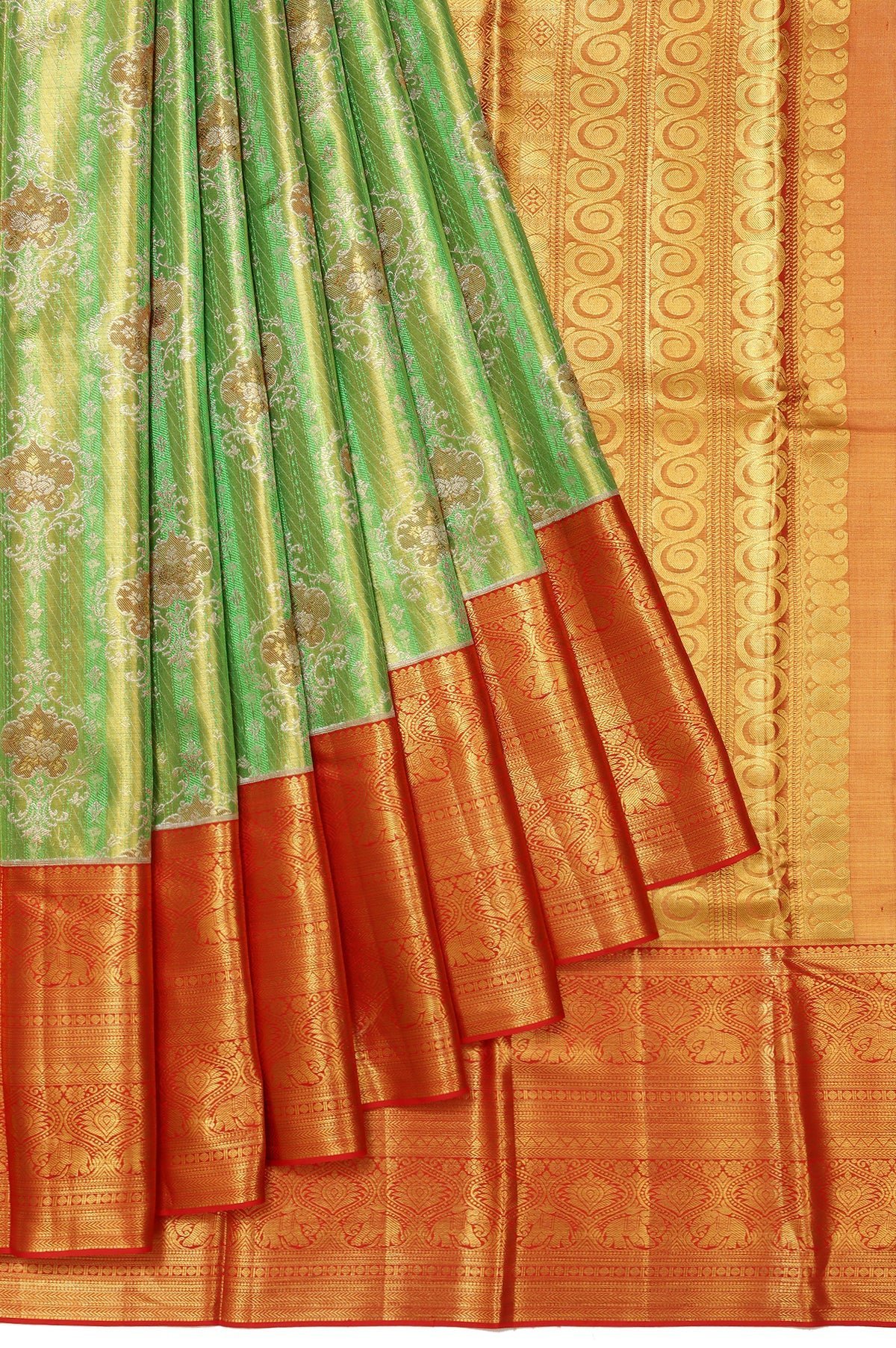 Parrot Green Kanchipuram Tissue Silk Saree
