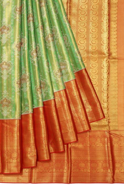 Parrot Green Kanchipuram Tissue Silk Saree