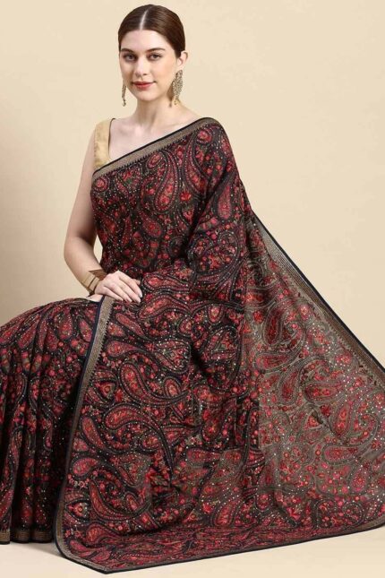 Paisley Print Art Silk Saree with Thin Border