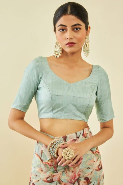 Floral Print Saree with Contrast Border