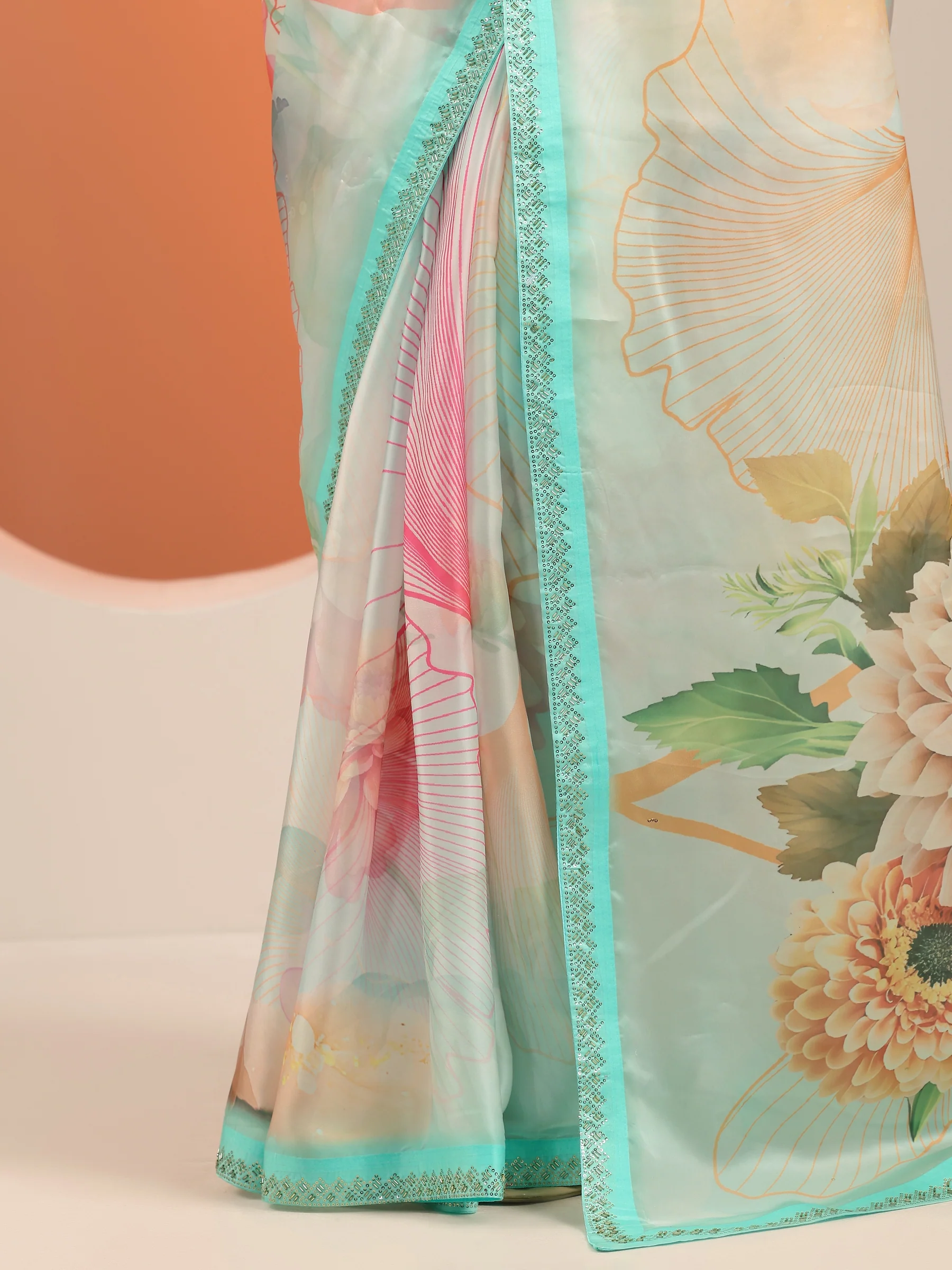 Multi Printed Organza Saree With Unstitched Blouse Piece - Image 5