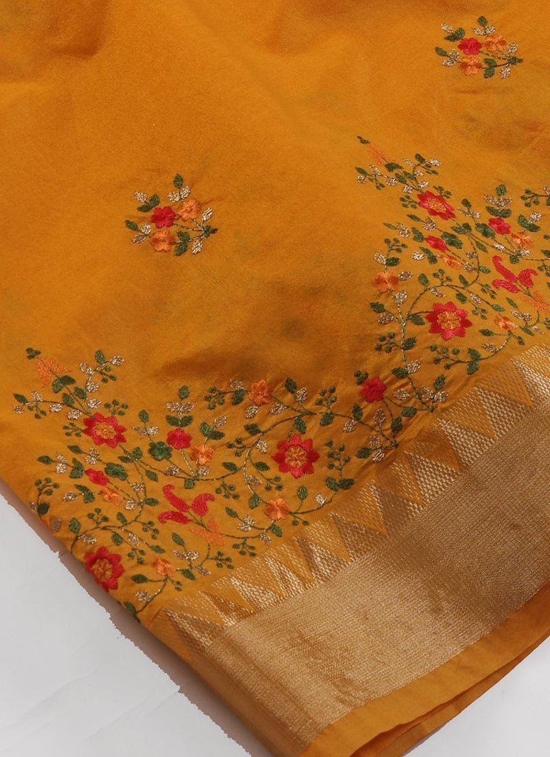 Assam Cotton Silk Thread Embroidered Work Temple Contrast Border Saree Festive Wear - Image 8