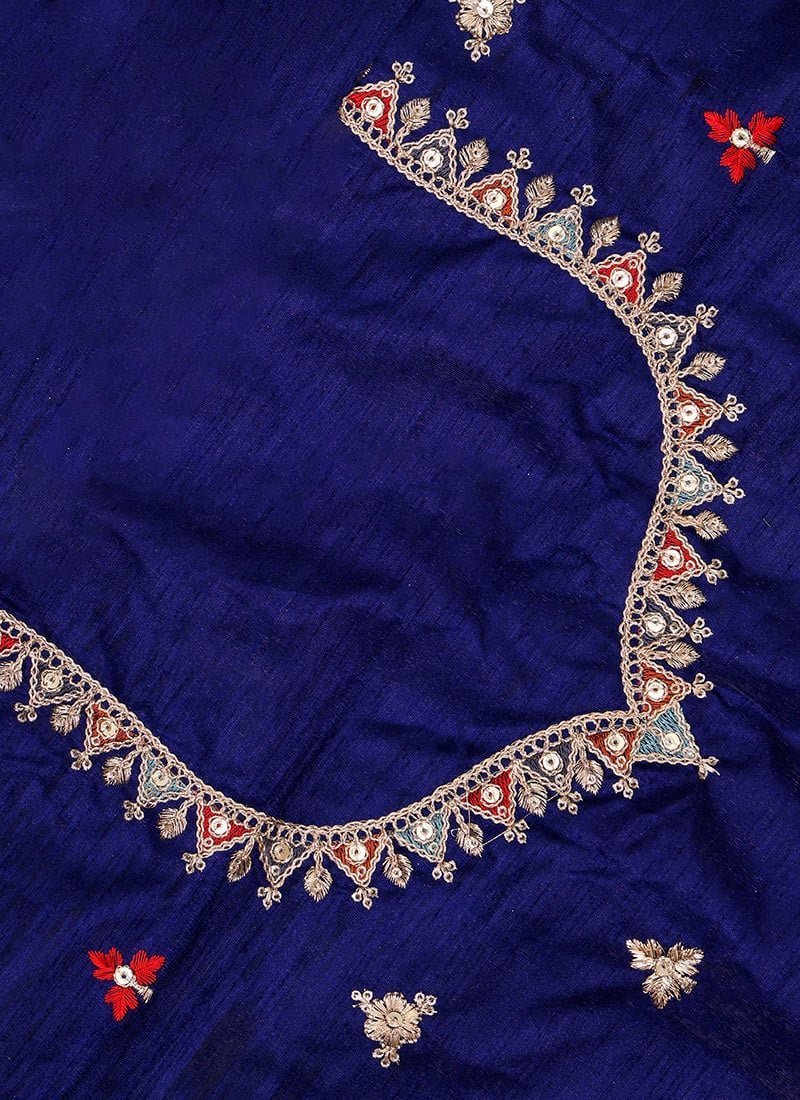 Blue Viscose Chanderi Silk Embroidered N Zari Work Saree Party Wear - Image 5