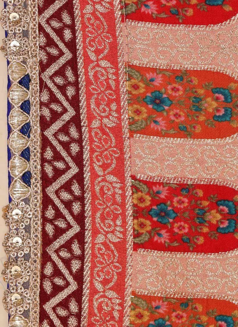 Blue Viscose Chanderi Silk Embroidered N Zari Work Saree Party Wear - Image 6