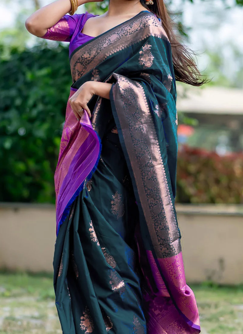 Gorgeous Jacquard Zari Work Banarasi Silk Saree Festive Wear - Image 3