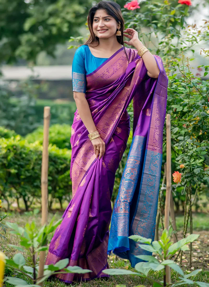 Beautifull Jacquard Zari Work Banarasi Silk Saree Festive Wear