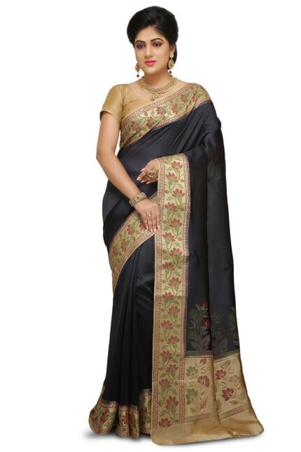 Black Pure Silk Saree Festive Wear