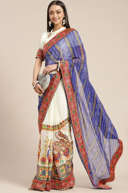 Embroidery Kutch Work Peacock Pattern Saree Festive Wear
