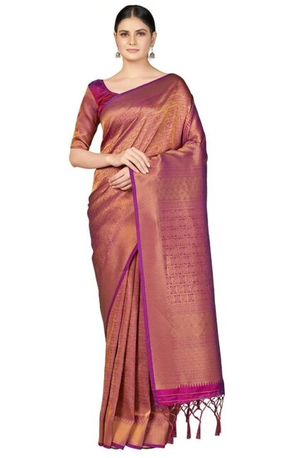 Magenta Kanchipuram Silk Zari Woven Saree Festive Wear
