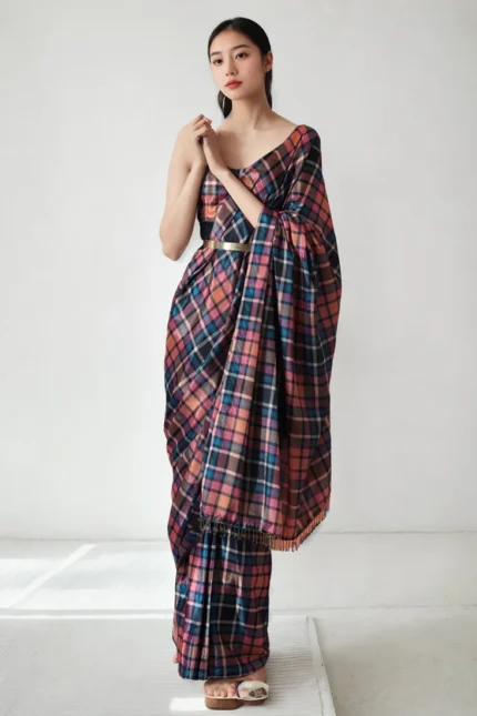 Multicolor Chinon Digital Print Pre Draped Saree After Six Wear